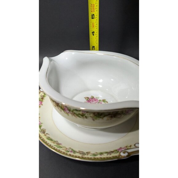 Noritake Gravy Boat & Attached Underplate Occupied Japan Floral Design Vintage - Picture 4 of 10